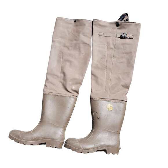 Vintage Seaway Men's Size 10 Hip Waders Brown Fly Fishing Duck Gear Taiwan PVC - Picture 8 of 11